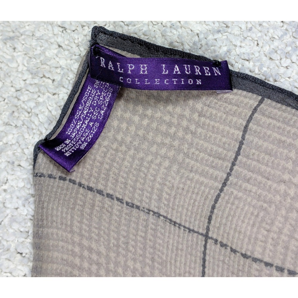 Ralph Lauren Collection Pocket Square Scarf Taupe Silk Glen Plaid Windowpane